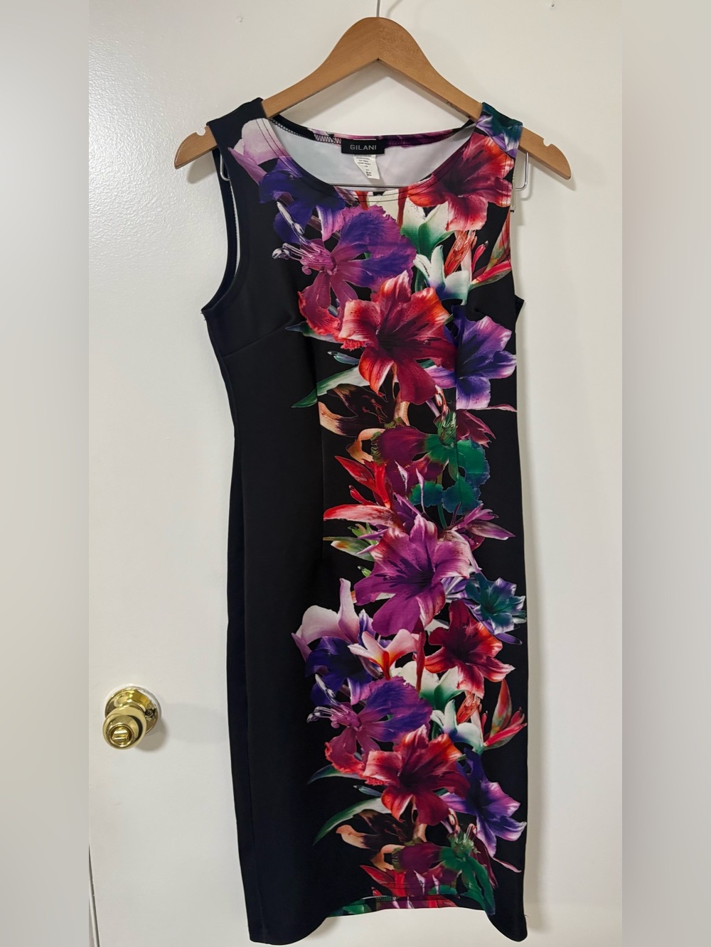 Black Midi Dress with Vibrant Floral Column